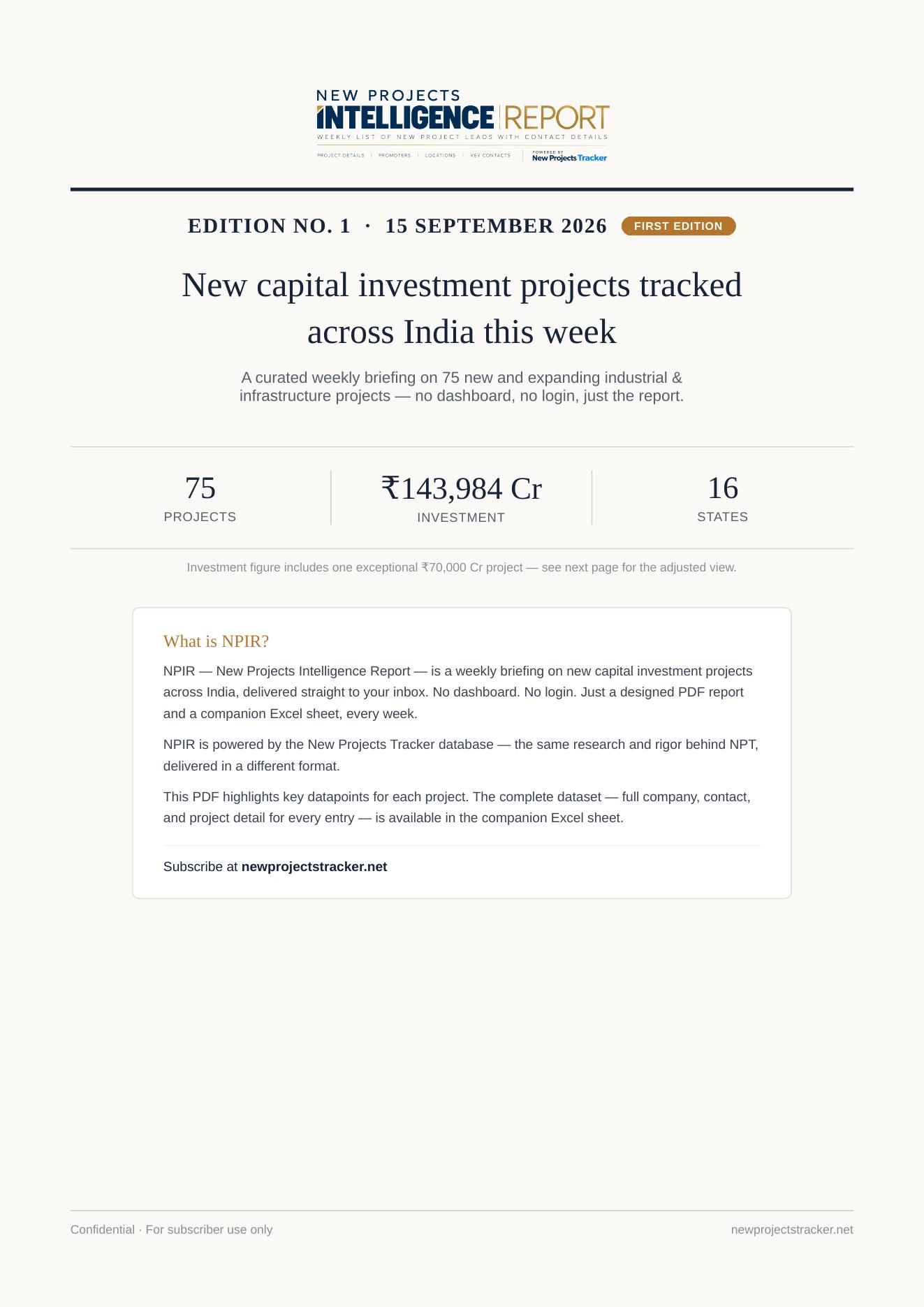 NPIR weekly report cover